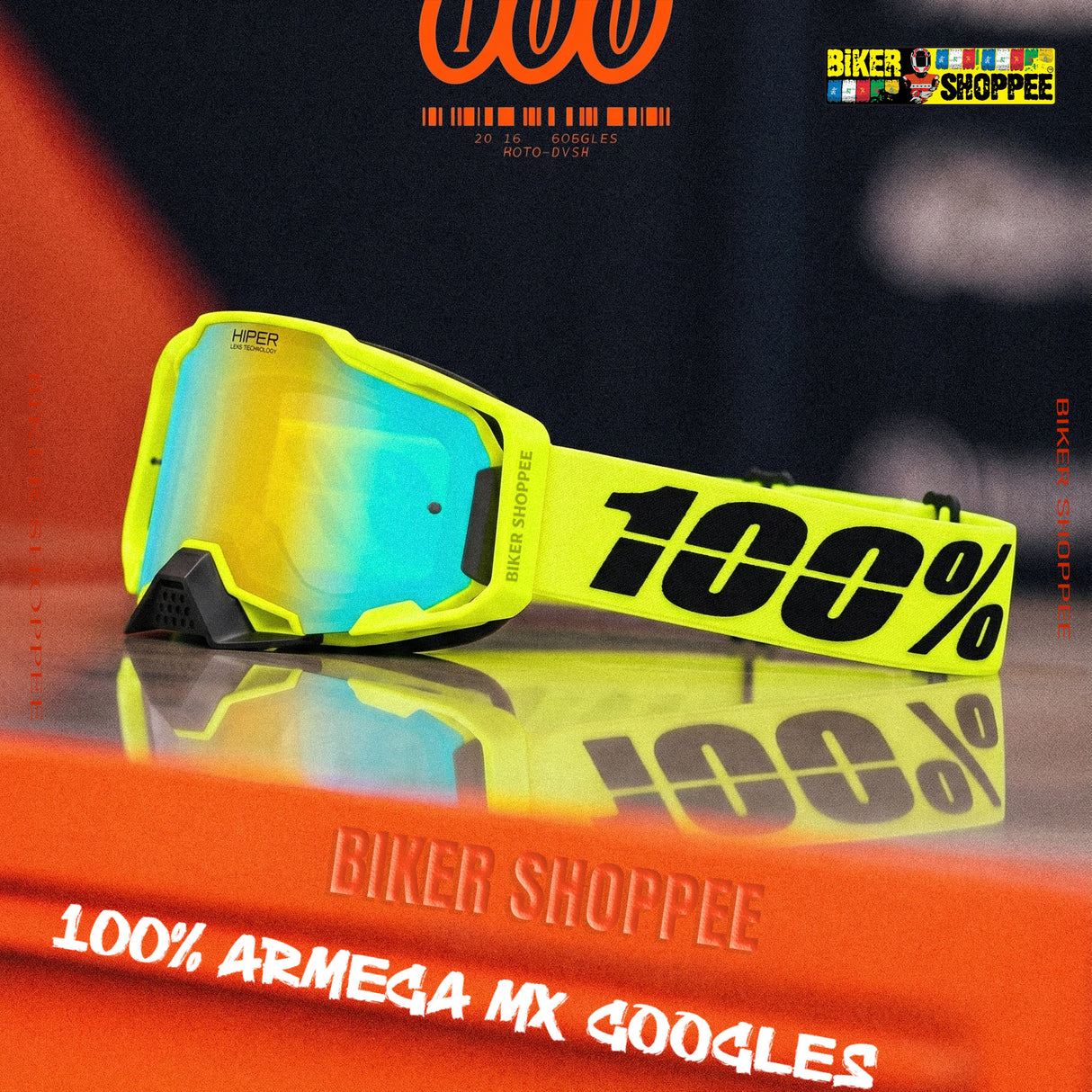100% ARMEGA MX GOGGLE HIPER GOLD MIRROR LENS | BIKER SHOPPEE