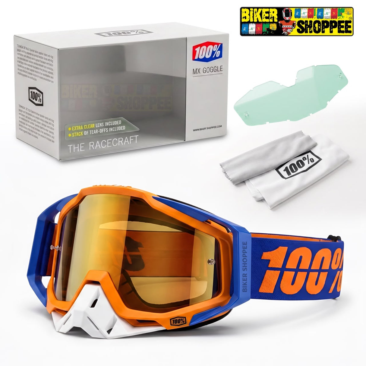 100% THE RACECRAFT MOTOCROSS MX GOGGLES | BIKER SHOPPEE