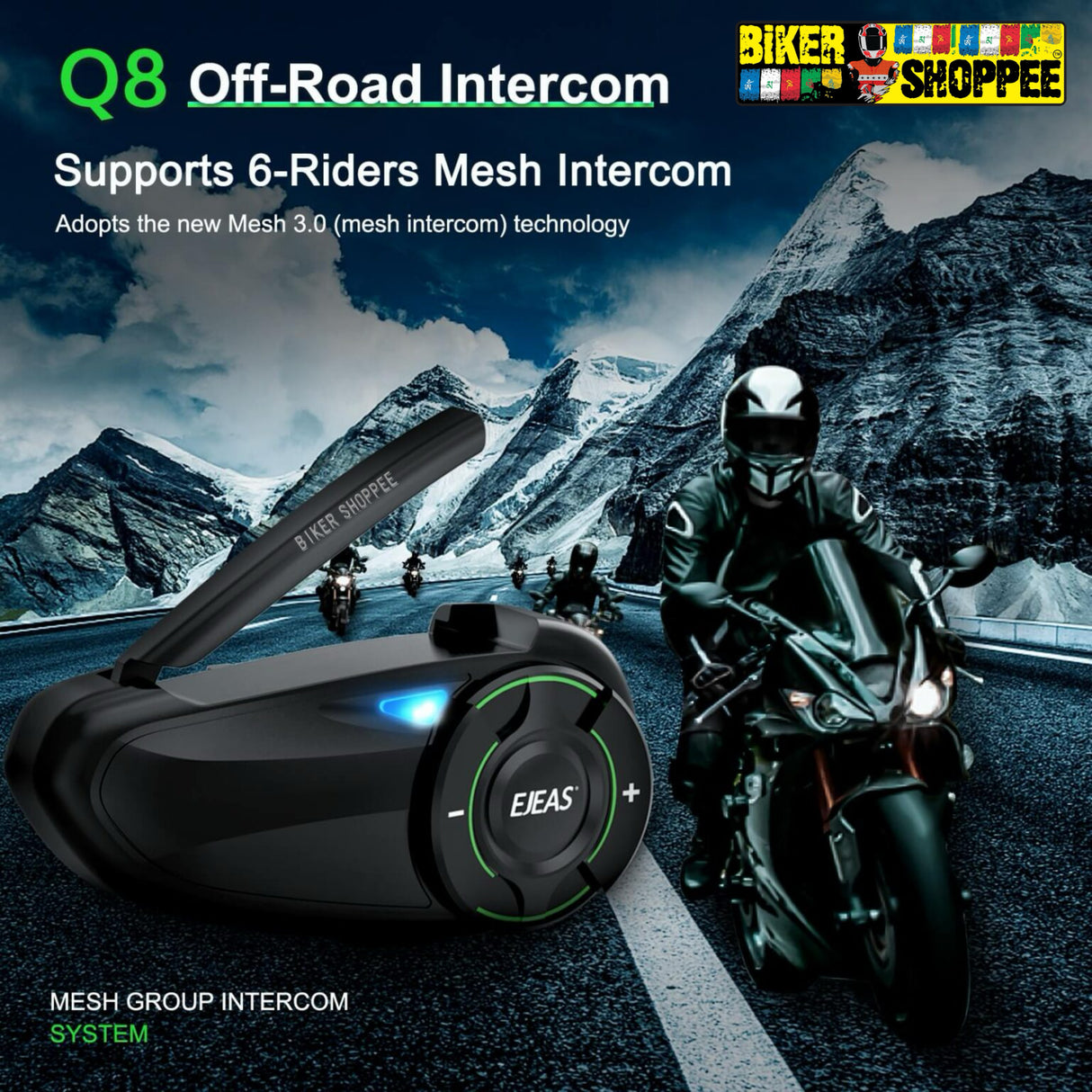 EJEAS Q8 MESH MOTORCYCLE INTERCOM SYSTEM