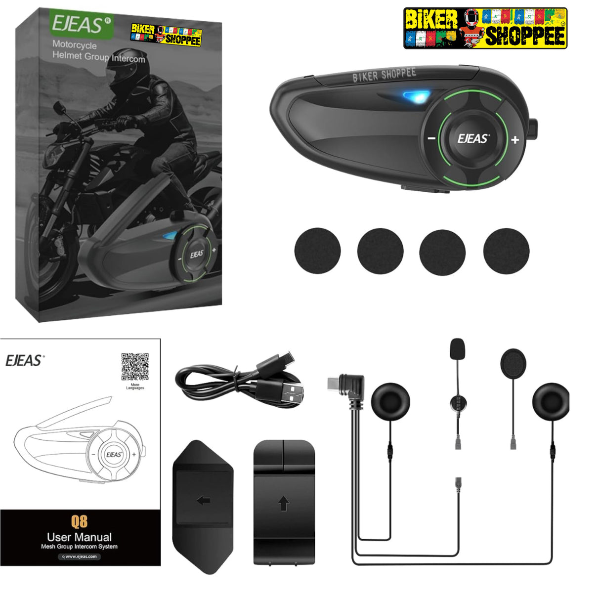 EJEAS Q8 MESH MOTORCYCLE INTERCOM SYSTEM