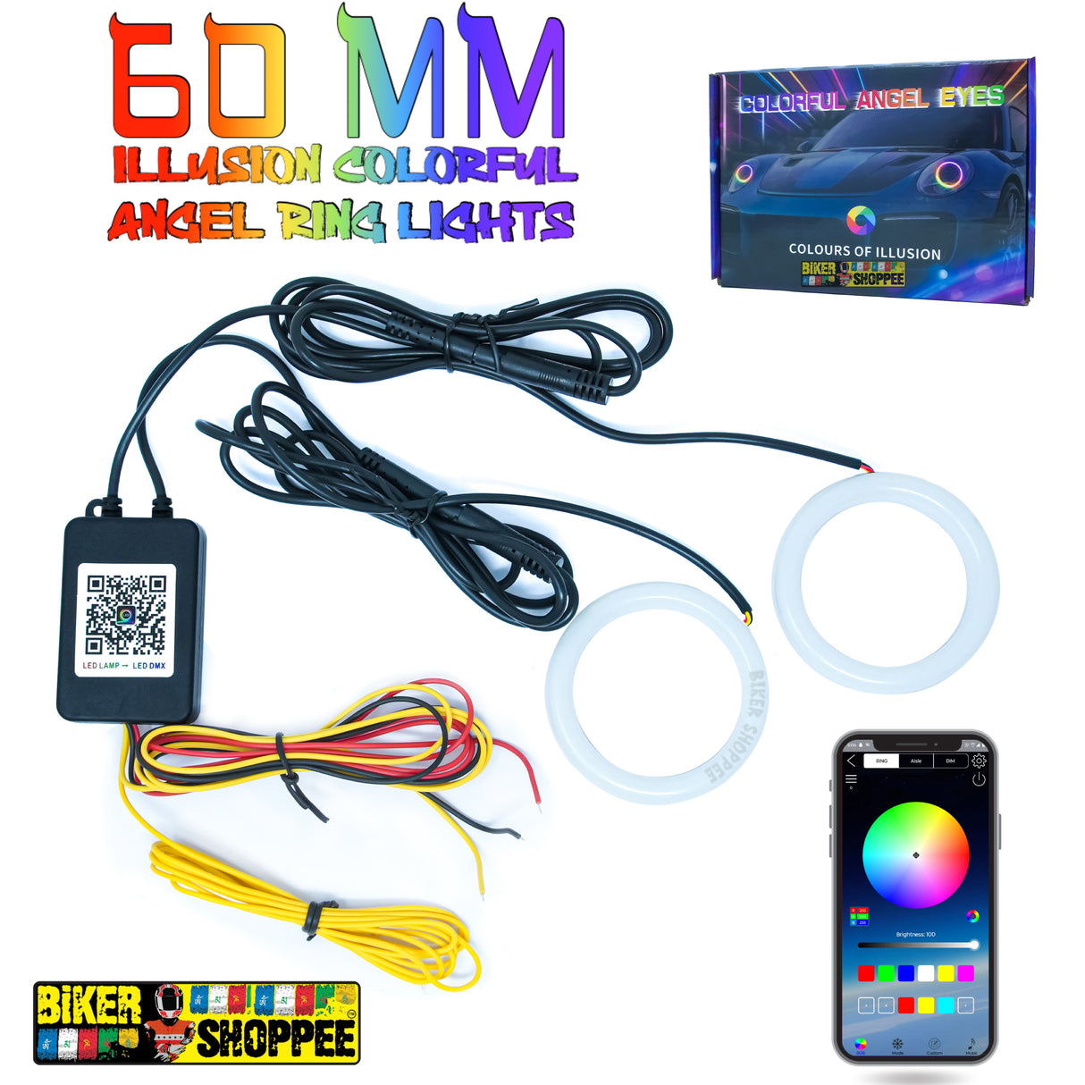 RGB 60MM ILLUSION ANGEL EYE RING LIGHT KIT PULSAR RS 200 | BIKER SHOPPEE