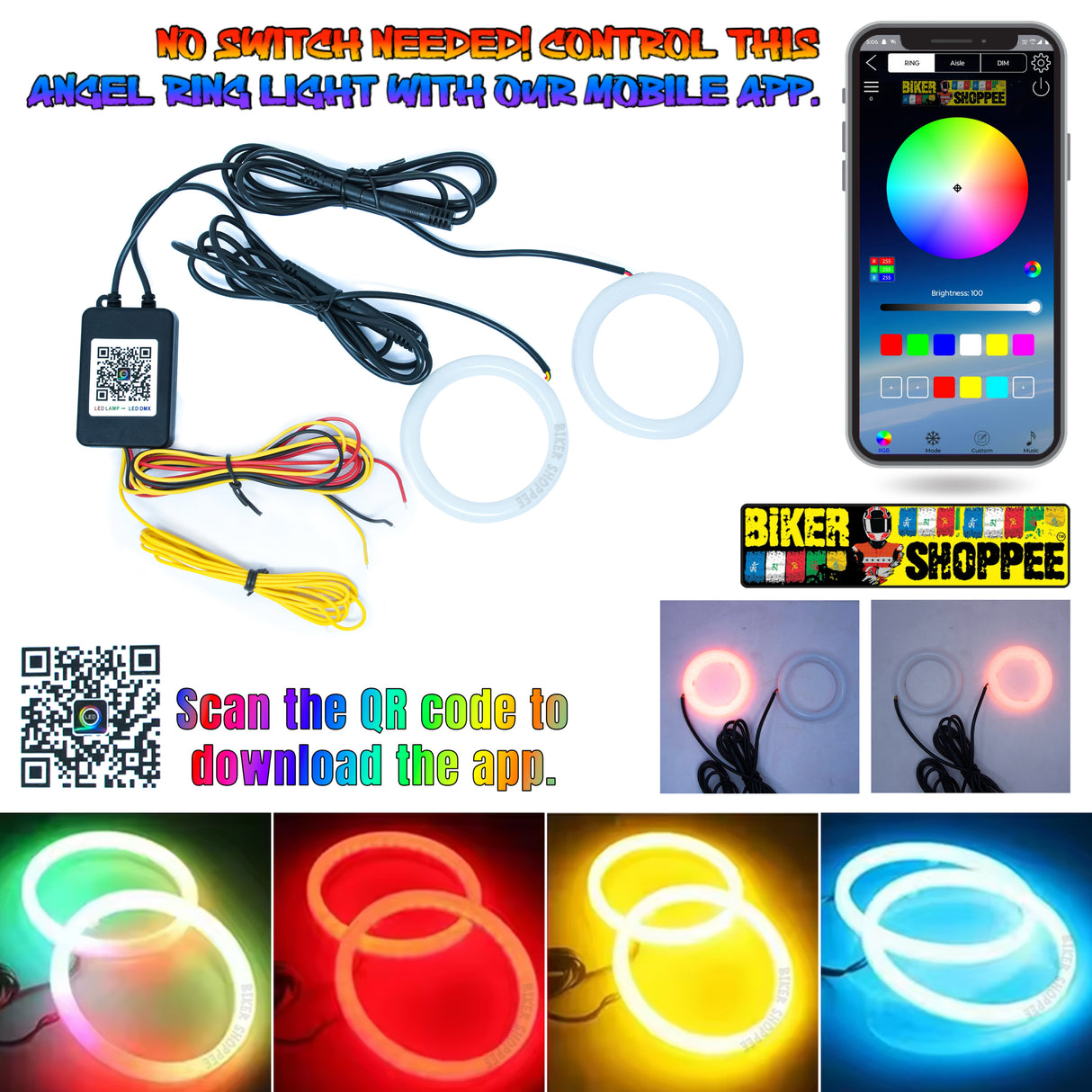 RGB 70MM ILLUSION ANGEL EYE RING LIGHT KIT KTM RC | BIKER SHOPPEE