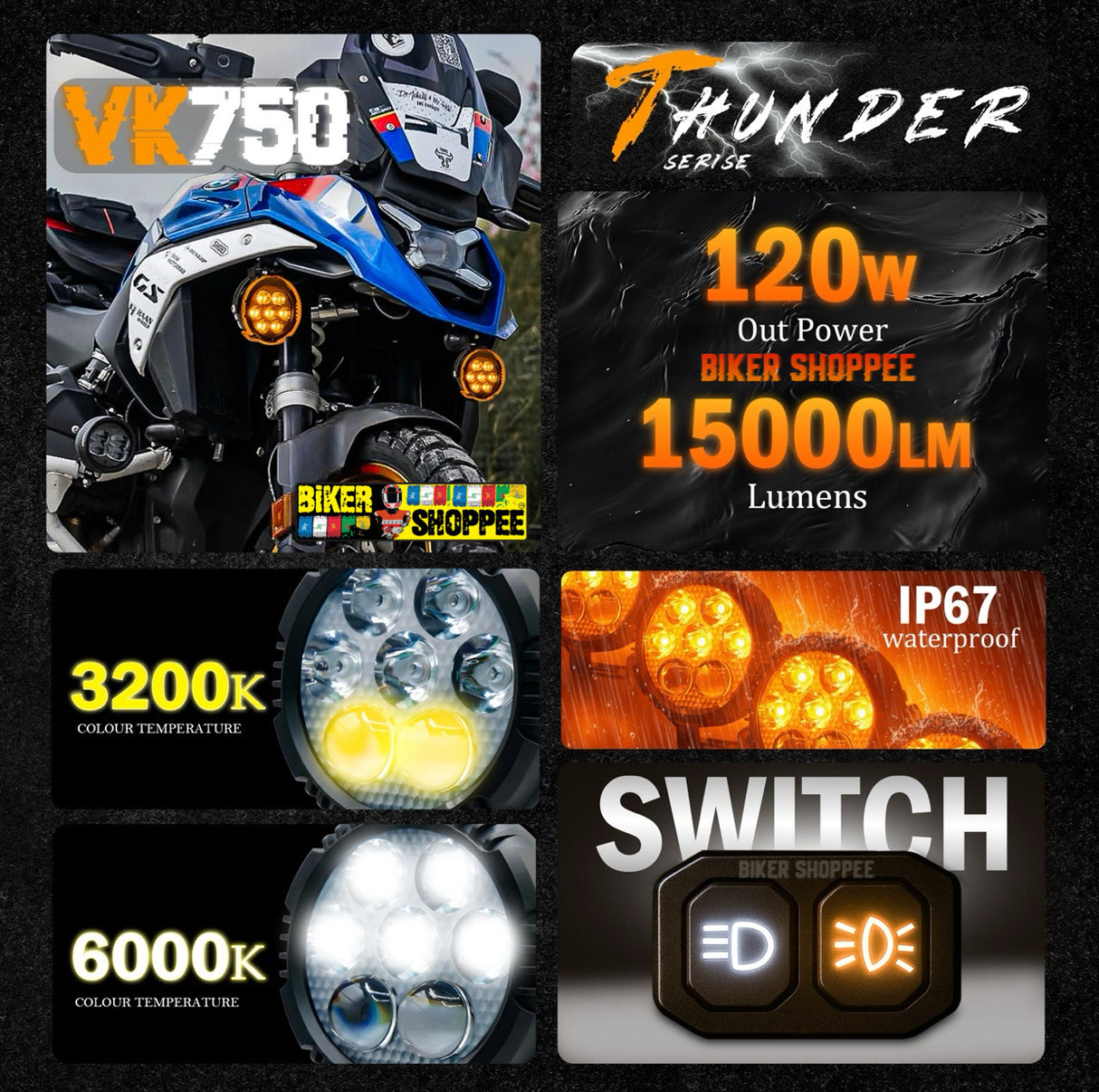 LITTLE MONSTER VK760 THUNDER SEVEN LED FOG LIGHT WITH WIREHARNESS AND SWITCH