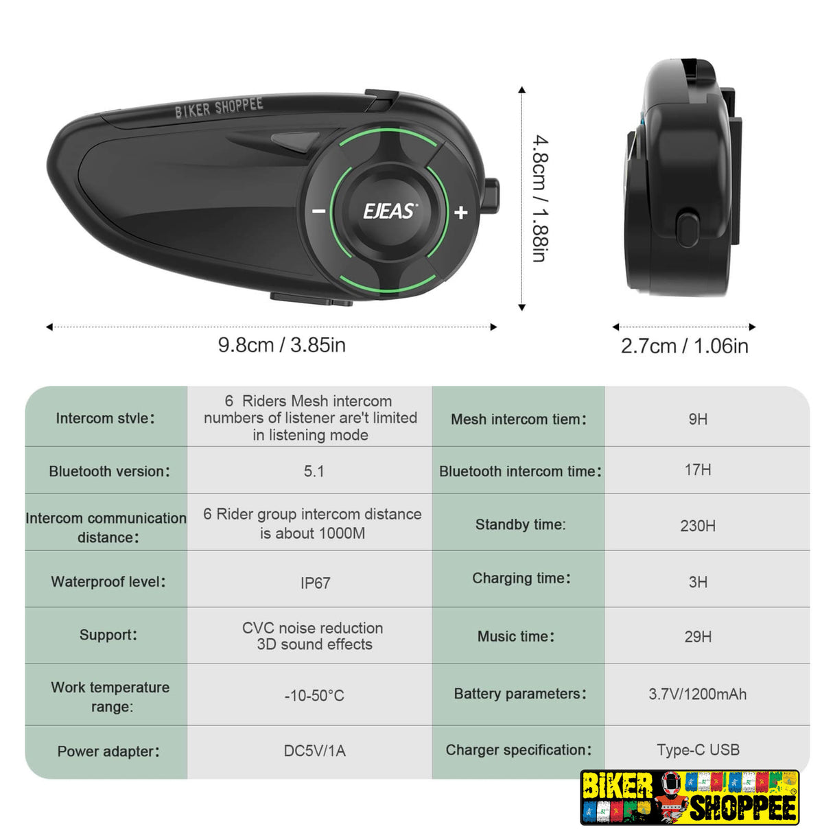EJEAS Q8 MESH MOTORCYCLE INTERCOM SYSTEM