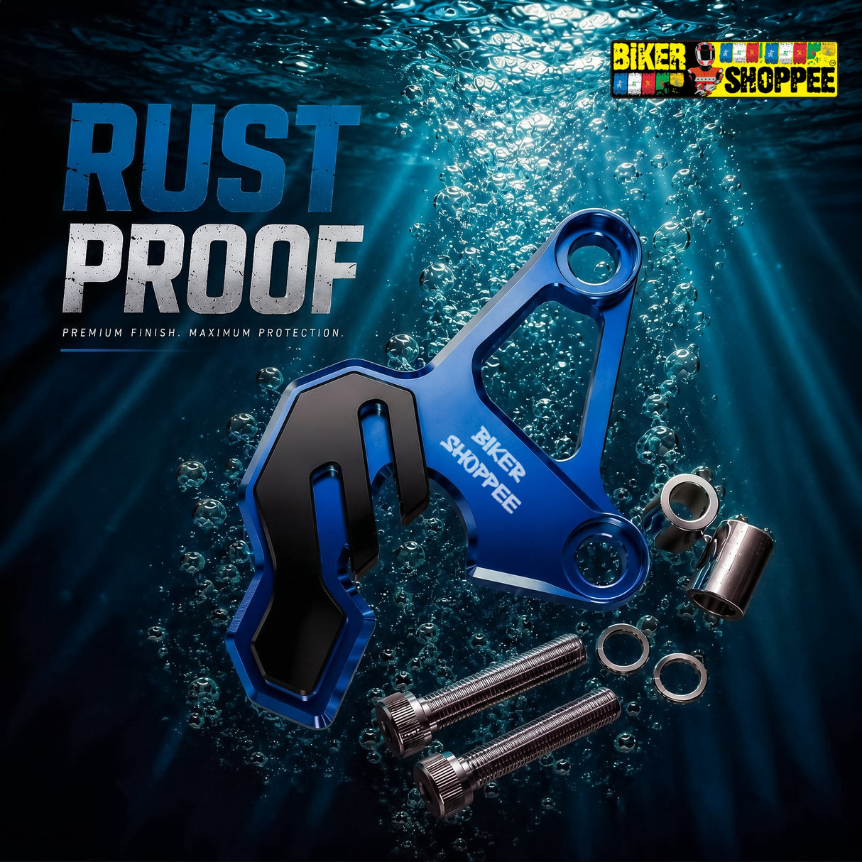 UNIVERSAL CNC BRAKE CALIPER PROTECTOR BLUE | BIKER SHOPPEE