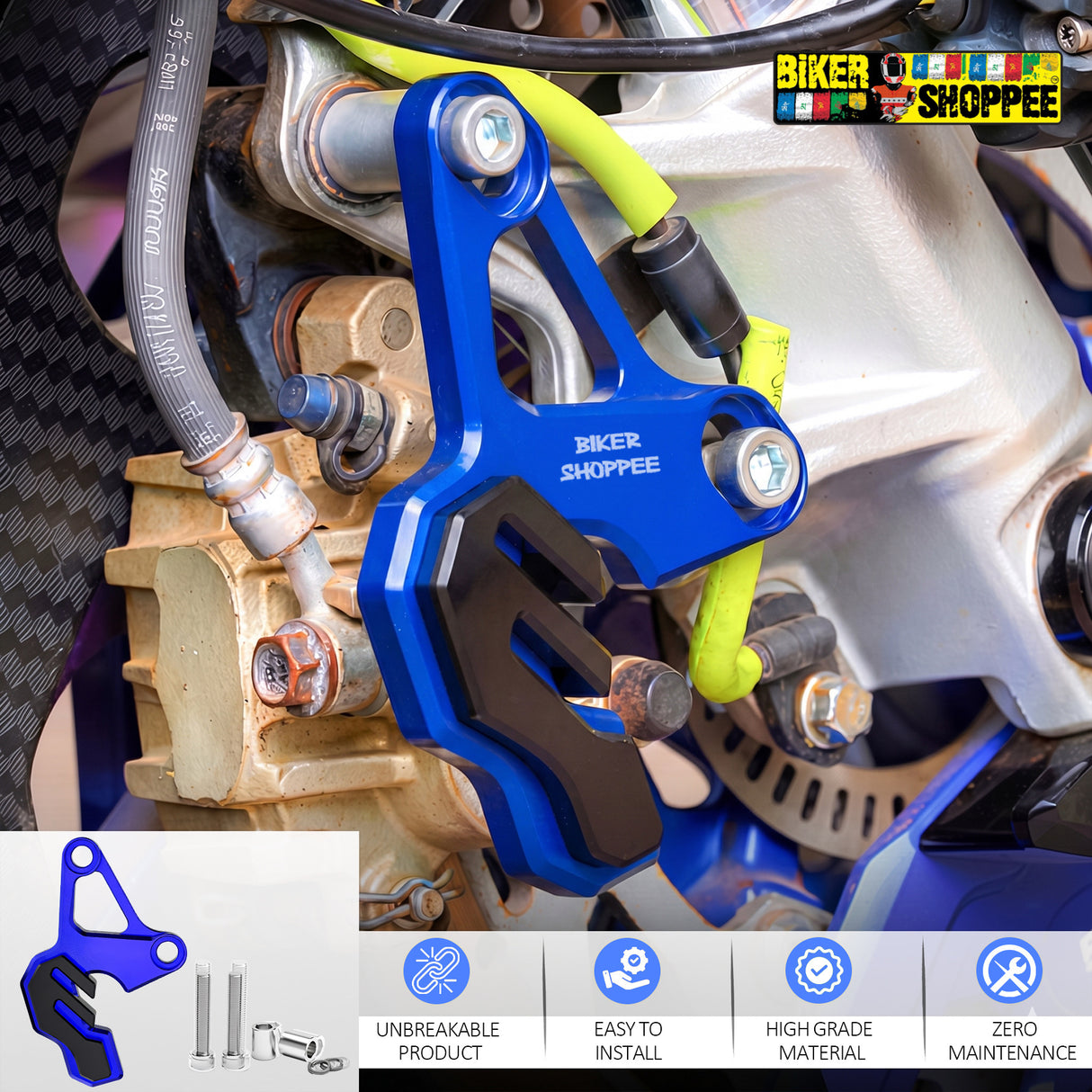 UNIVERSAL CNC BRAKE CALIPER PROTECTOR BLUE | BIKER SHOPPEE