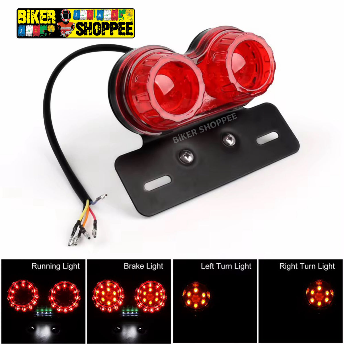 DOUBLE ROUND LED CUSTOM MOTORCYCLE TAIL LIGHT RED | BIKER SHOPPEE