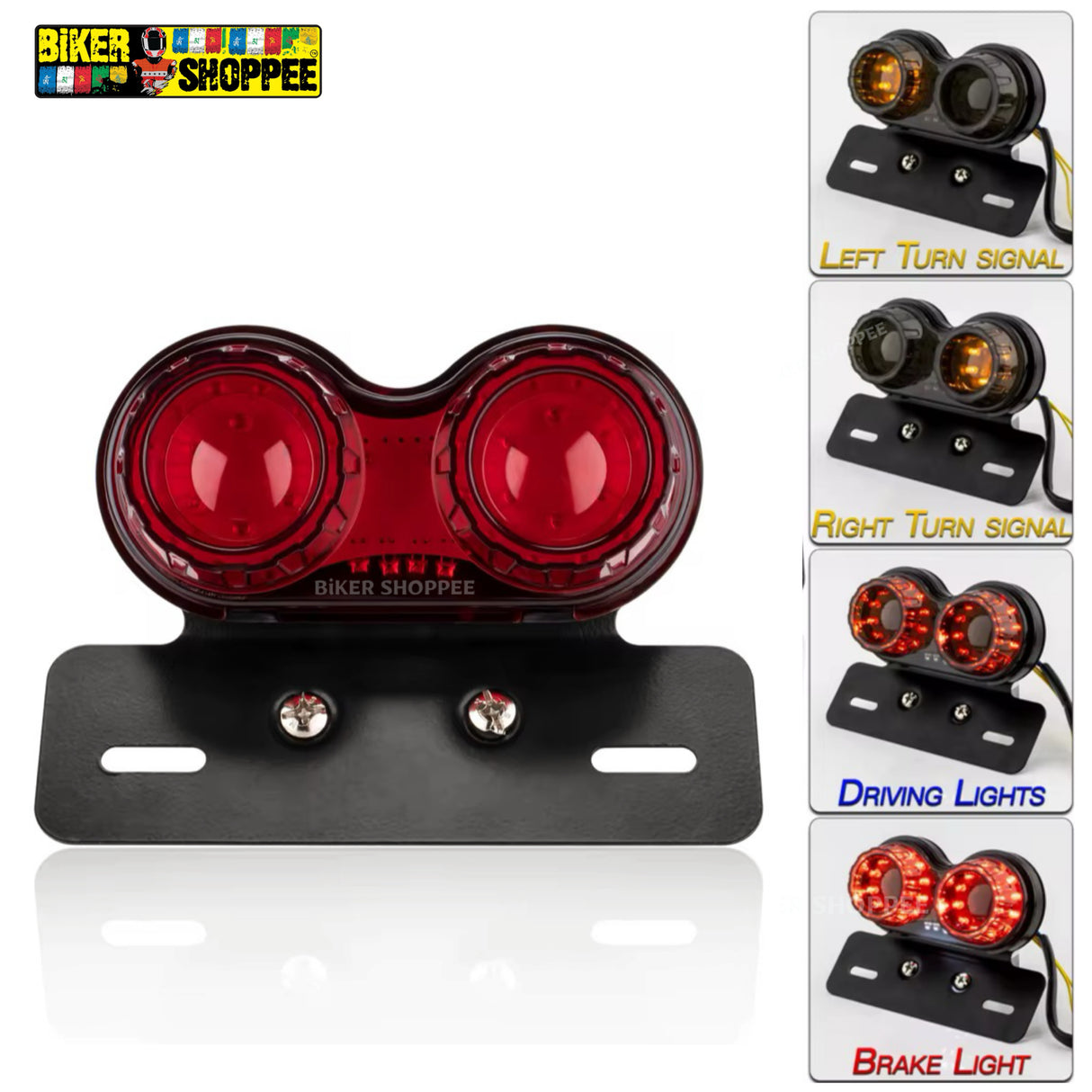 DOUBLE ROUND LED CUSTOM MOTORCYCLE TAIL LIGHT RED | BIKER SHOPPEE