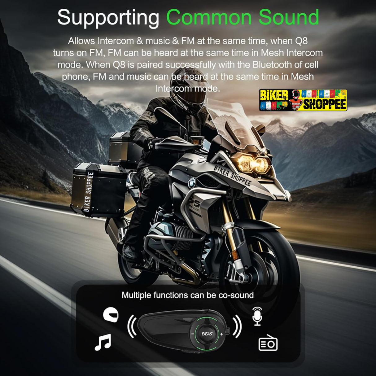 EJEAS Q8 MESH MOTORCYCLE INTERCOM SYSTEM