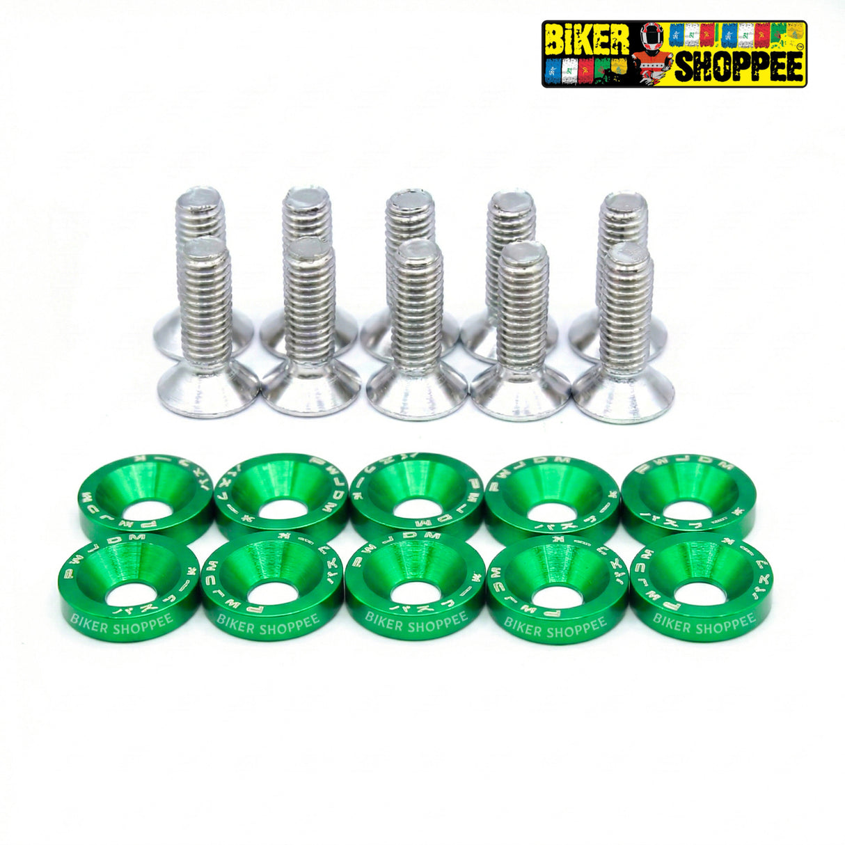 AERO RACEFLEX CNC BOLT & WASHER KIT SETOF10 GREEN | BIKER SHOPPEE
