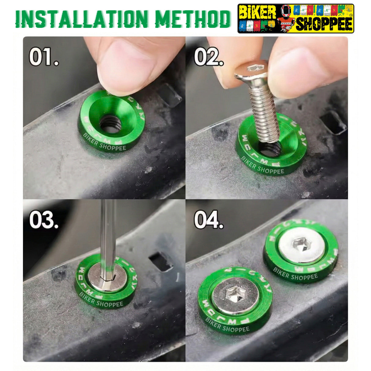 AERO RACEFLEX CNC BOLT & WASHER KIT SETOF10 GREEN | BIKER SHOPPEE