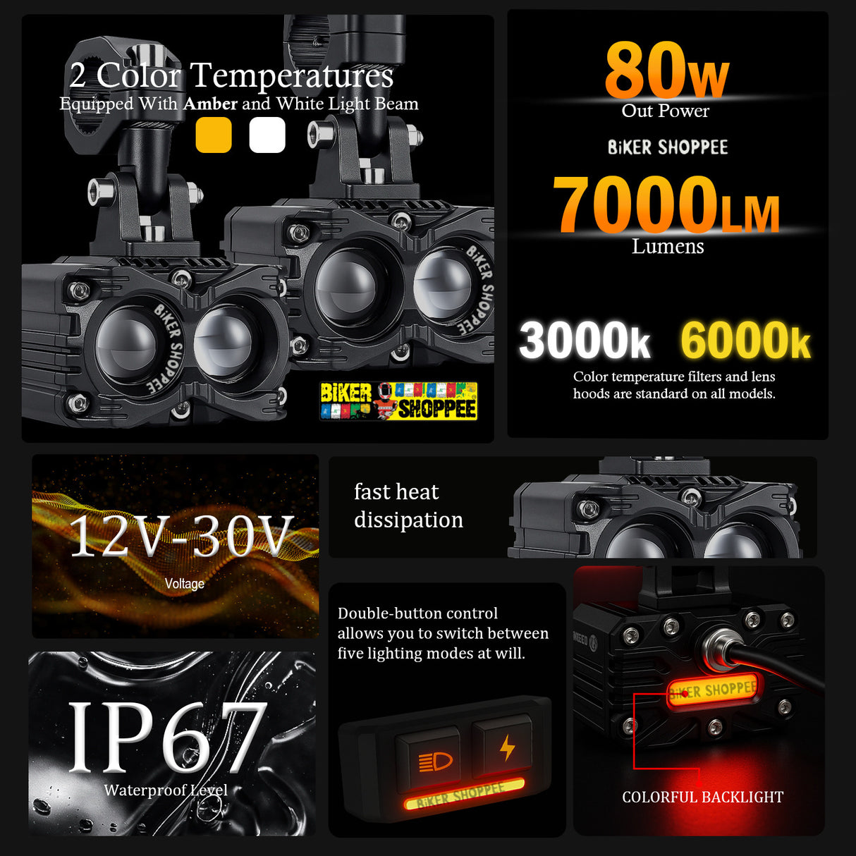 LITTLE MONSTER MK05 LED FOG LIGHT WITH WIRING WITH LED SWITCH