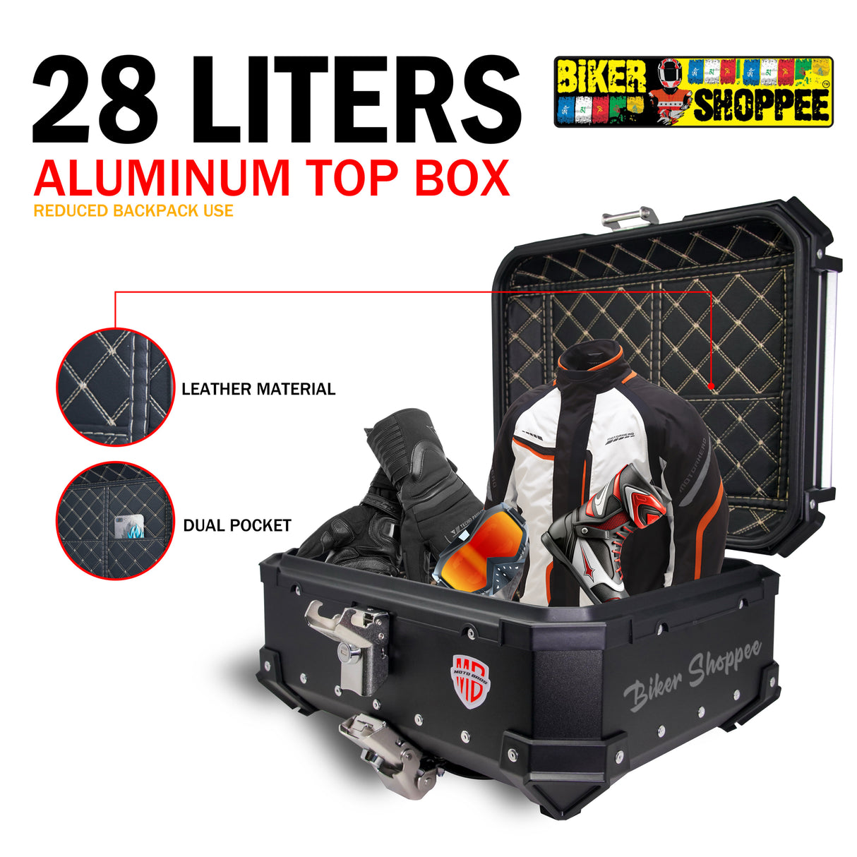 MOTOBROS ALLOY 28L TOP BOX BLACK