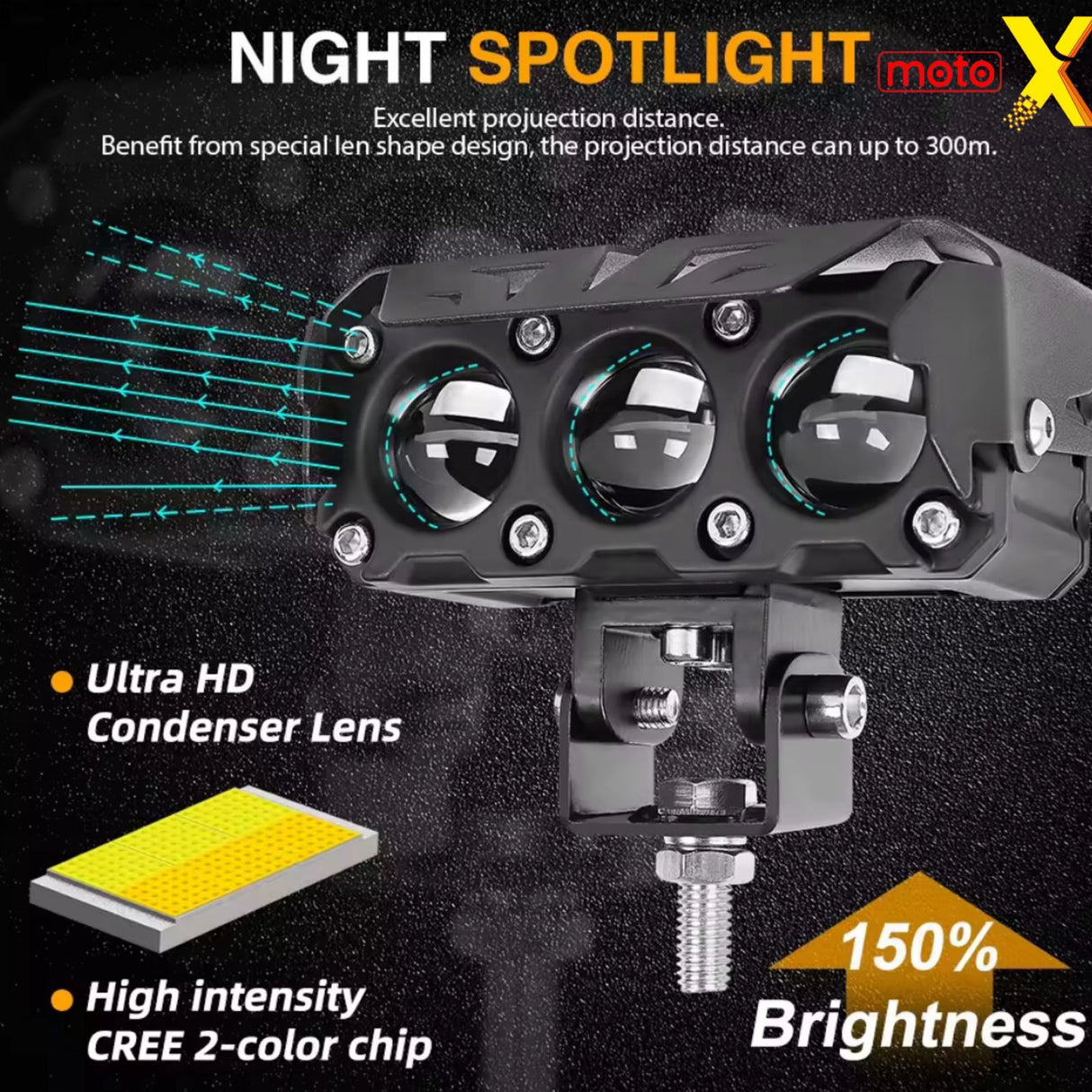 TRI STAR LED FOG LIGHT WITH WIREHARNESS AND SWITCH MOTO X