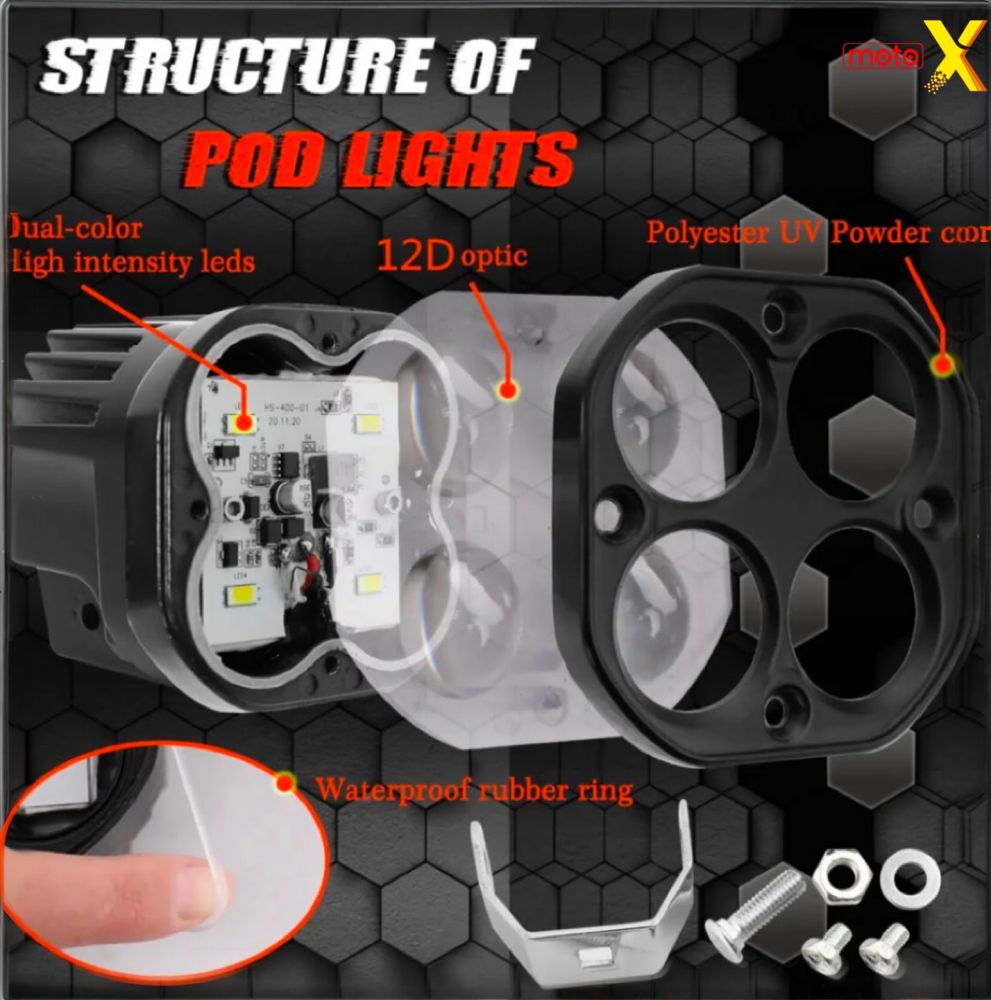 FOUR CREE LED FOG LIGHT WITH WIREHARNESS AND SWITCH MOTO X