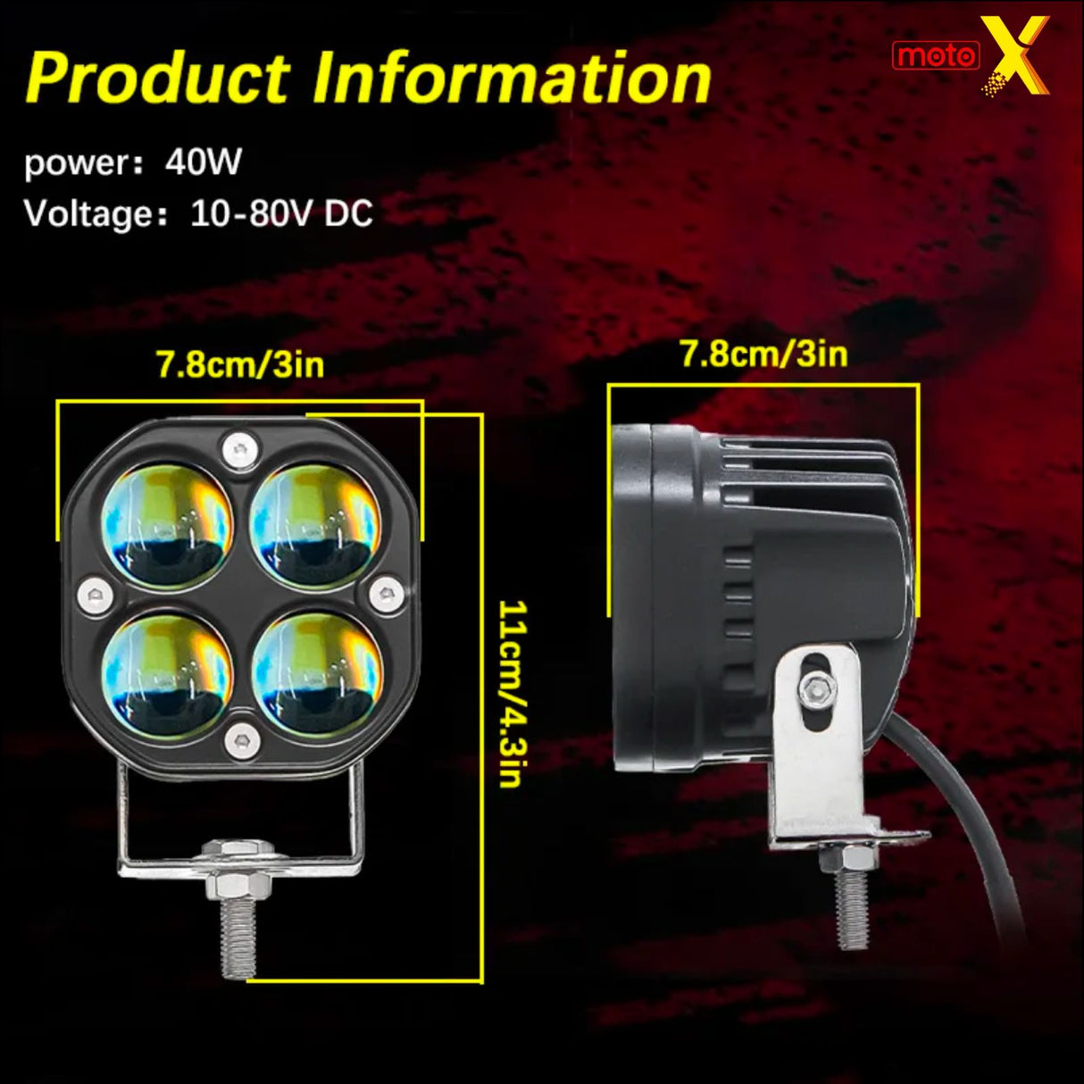 FOUR CREE LED FOG LIGHT WITH WIREHARNESS AND SWITCH MOTO X
