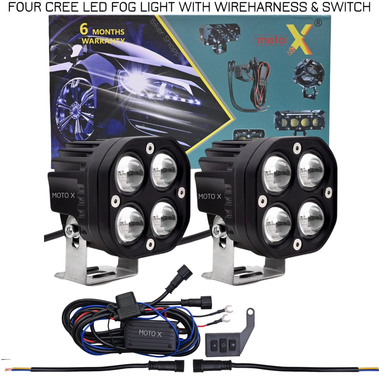 FOUR CREE LED FOG LIGHT WITH WIREHARNESS AND SWITCH MOTO X