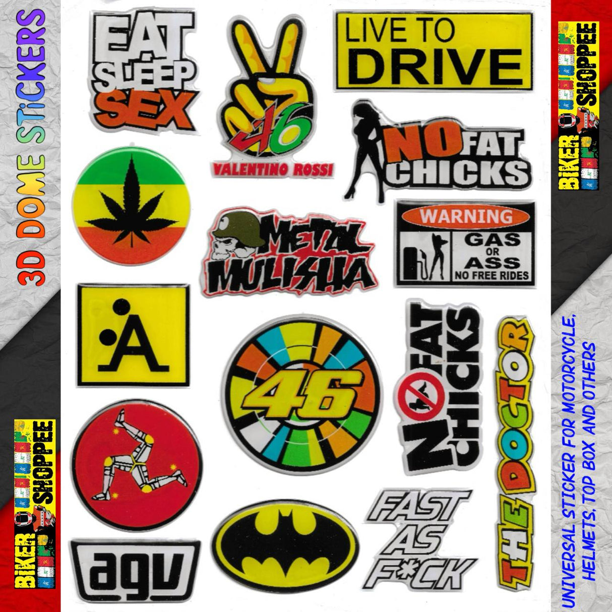 UNIVERSAL 3D DOME EMBOSSE MOTO STICKER LIVE TO DRIVE