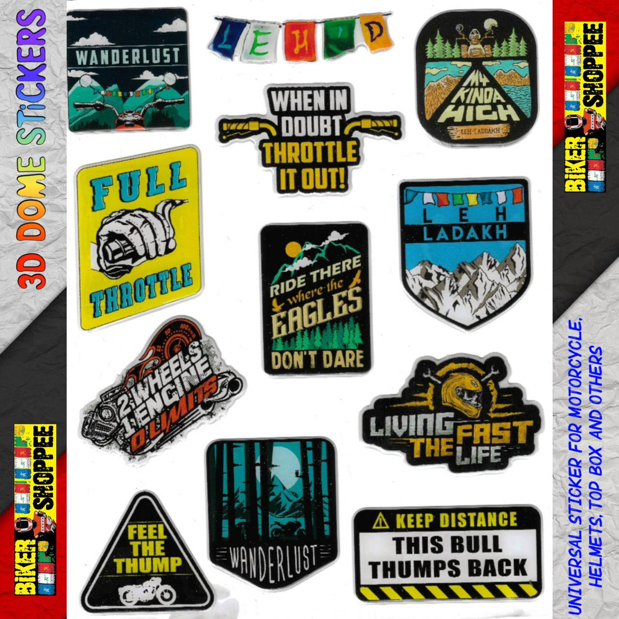 UNIVERSAL 3D DOME EMBOSSE MOTO STICKER FULL THROTTLE WONDERLUST