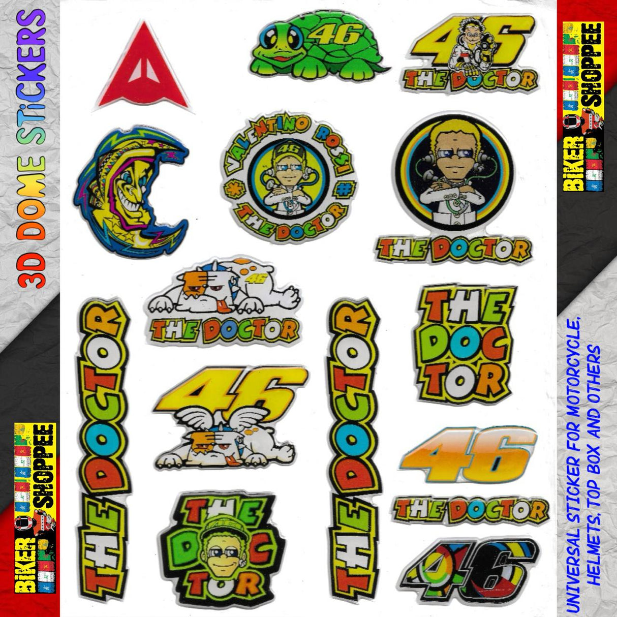 UNIVERSAL 3D DOME EMBOSSE MOTO STICKER THE DOCTOR