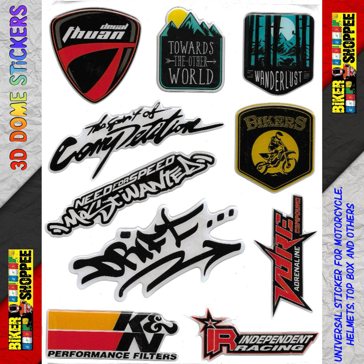 UNIVERSAL 3D DOME EMBOSSE MOTO STICKER DRIFT K&N