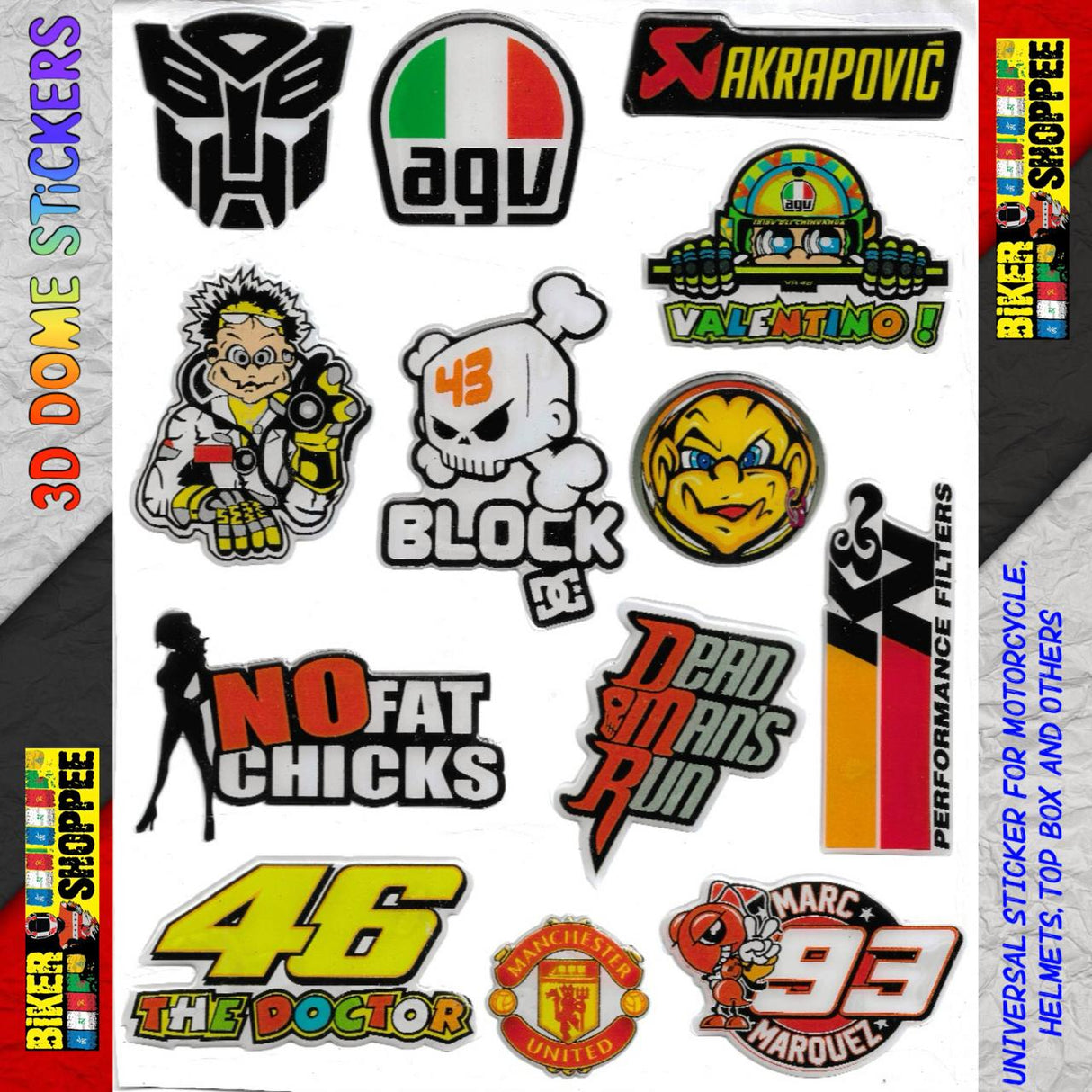 UNIVERSAL 3D DOME EMBOSSE MOTO STICKER DOMINATOR