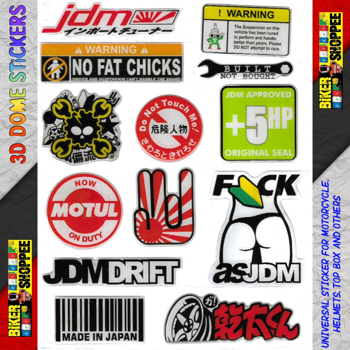 UNIVERSAL 3D DOME EMBOSSE MOTO STICKER JDM DRIFT