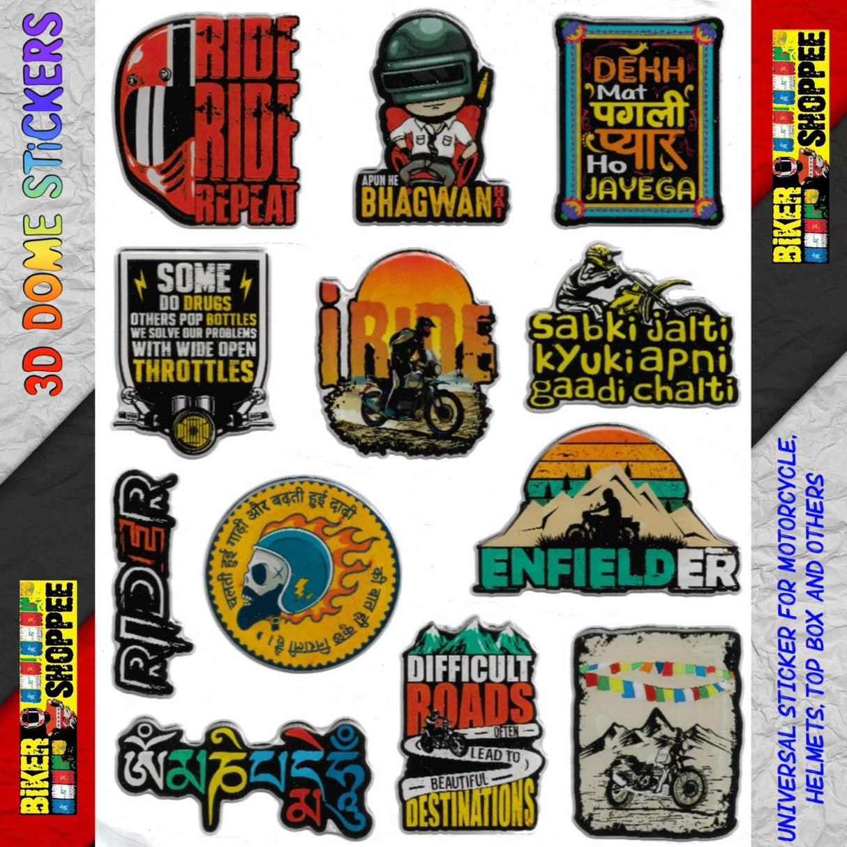 UNIVERSAL 3D DOME EMBOSSE MOTO STICKER RIDE RIDE REPEAT