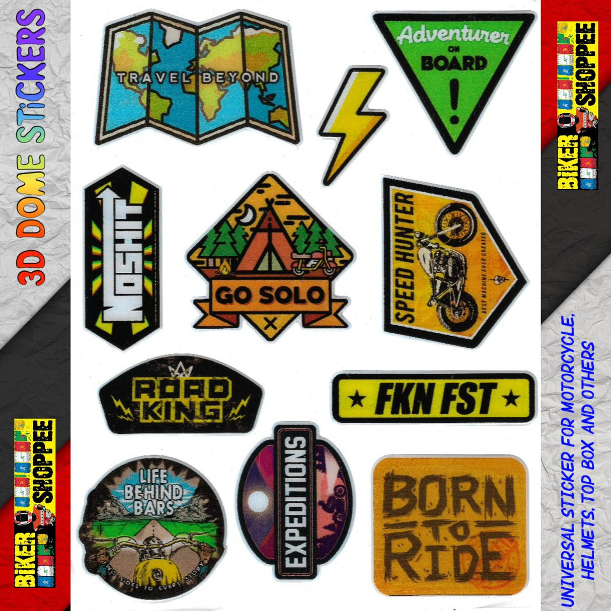 UNIVERSAL 3D DOME EMBOSSE MOTO STICKER GO SOLO SPEED HUNTER