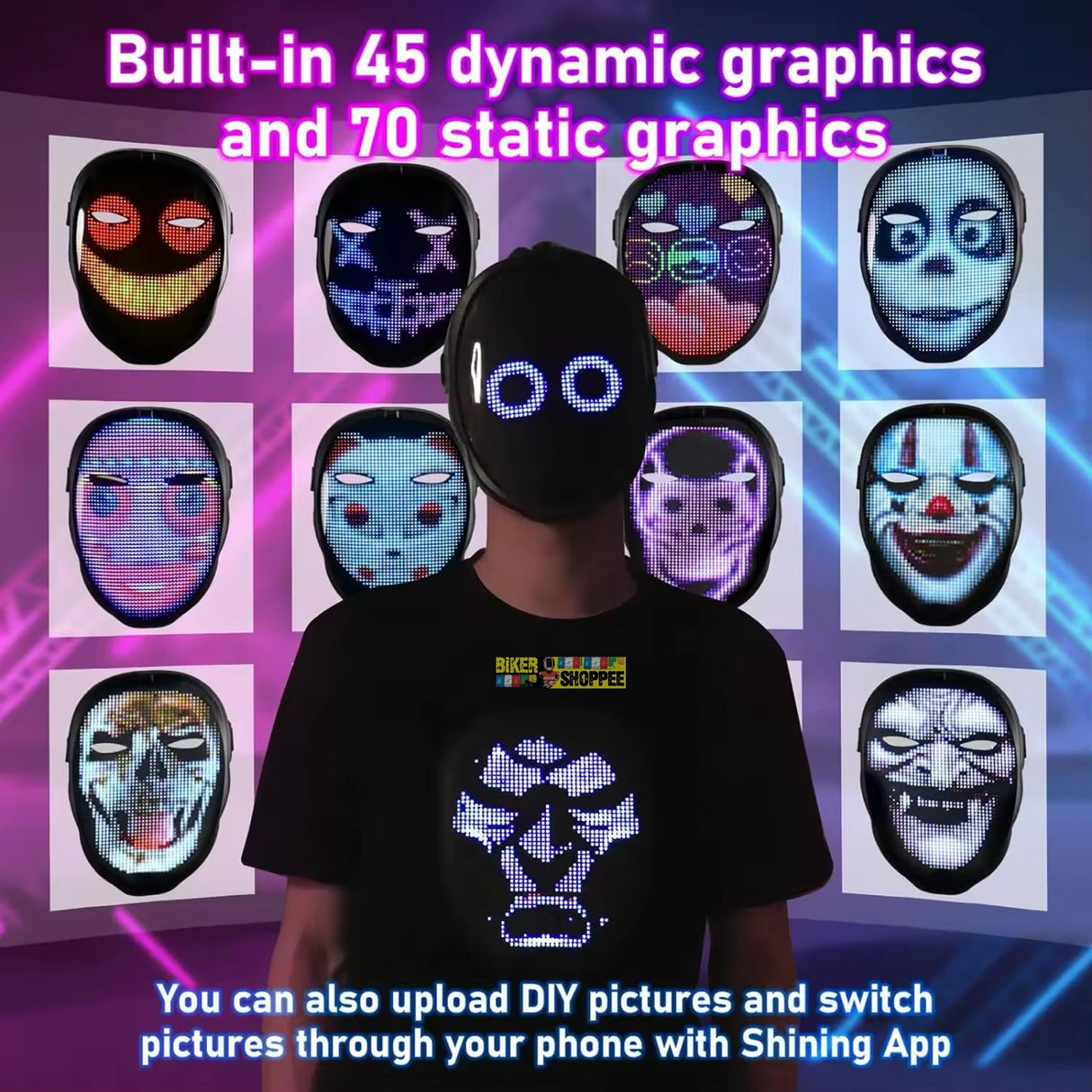 BIKER MR HALLOWEEN LED GLOW SHINING MASK APP