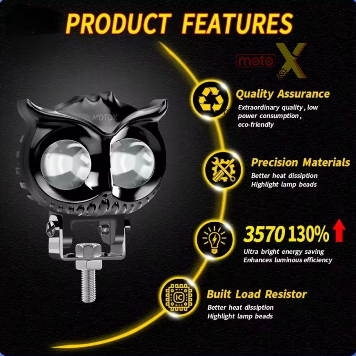 OWL WHITE / YELLOW 4 MODE LED FOG LIGHT PAIR MOTO X