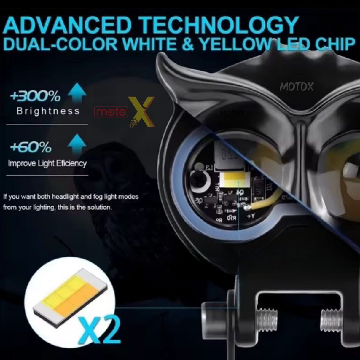 OWL WHITE / YELLOW 4 MODE LED FOG LIGHT PAIR MOTO X