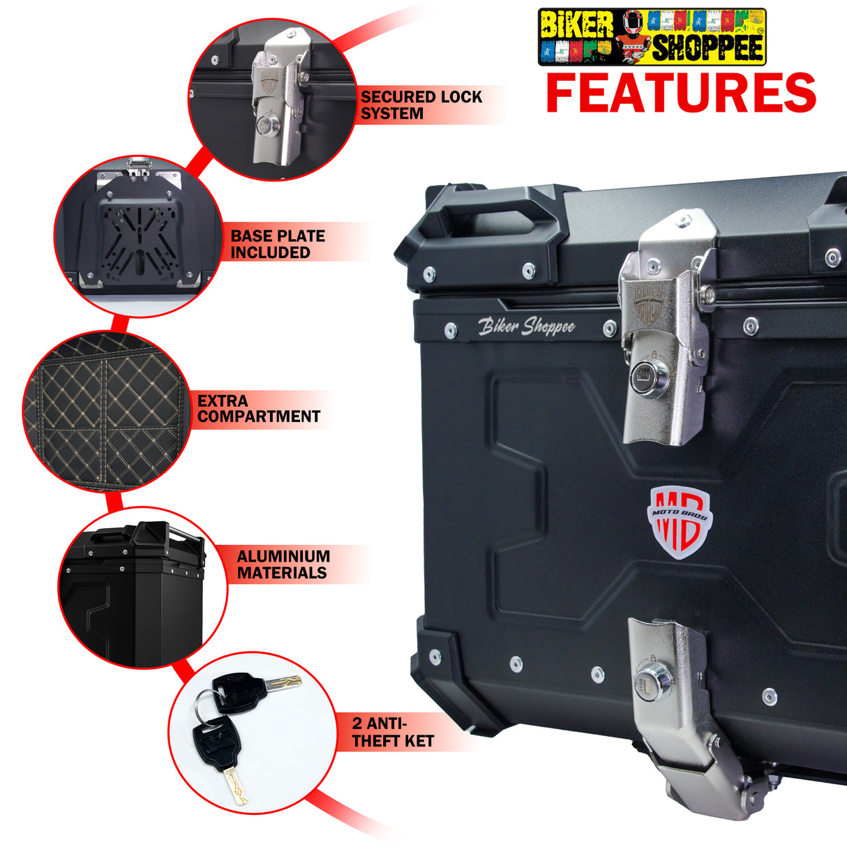 MOTOBROS ALLOY 55L TOP BOX BLACK