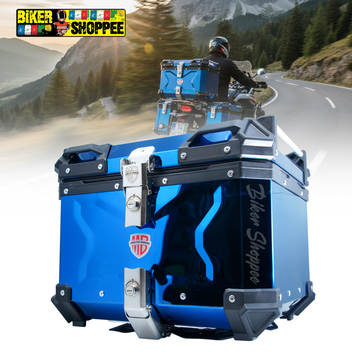 MOTOBROS MOTORCYCLE ALUMINIUM PREMIUM TOP BOX 45L BLUE