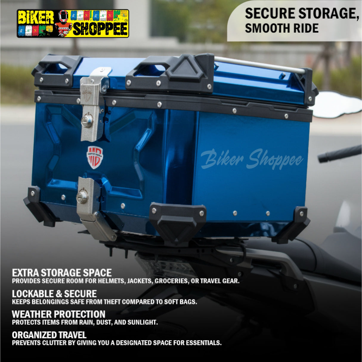 MOTOBROS MOTORCYCLE ALUMINIUM PREMIUM TOP BOX 45L BLUE