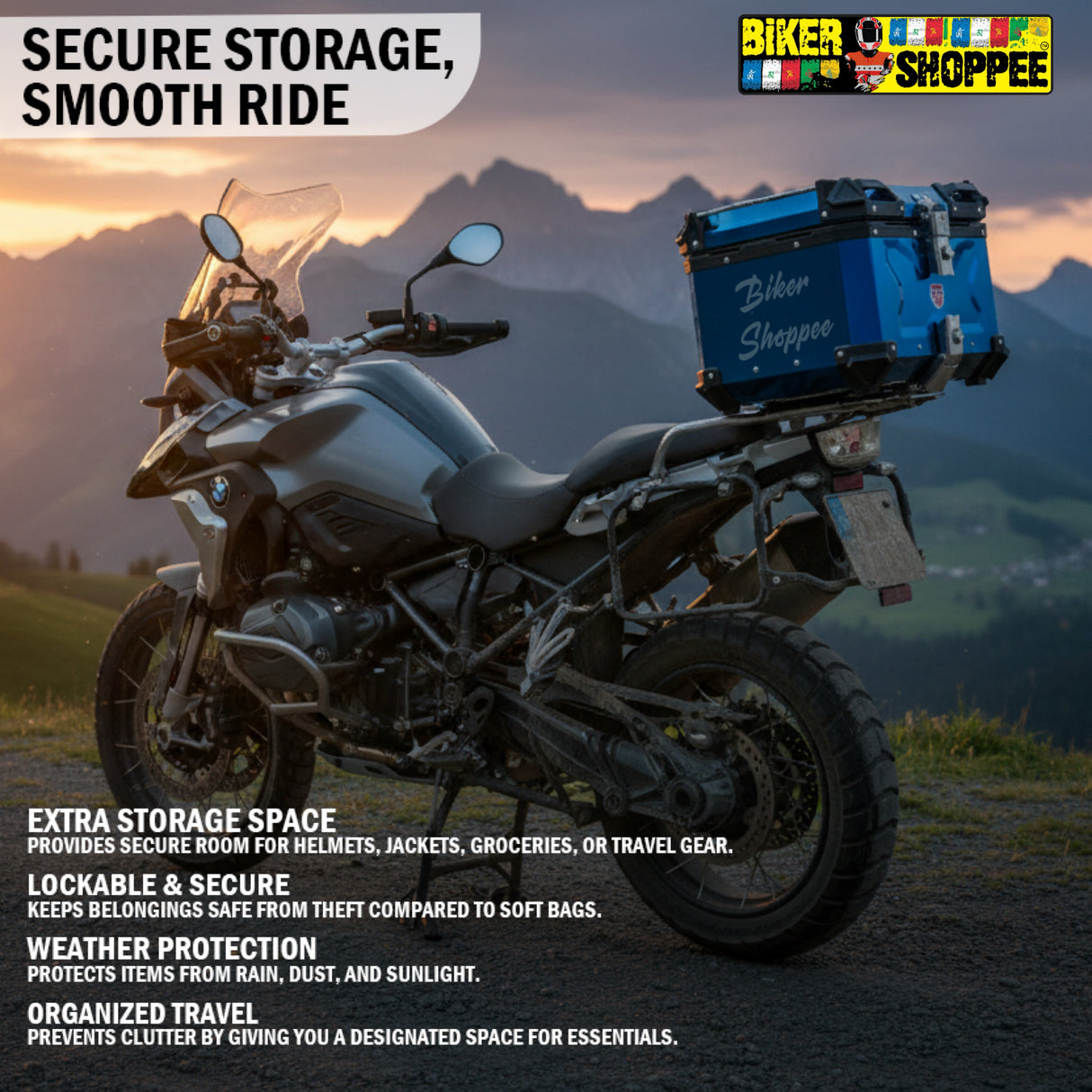 MOTOBROS MOTORCYCLE ALUMINIUM PREMIUM TOP BOX 45L BLUE