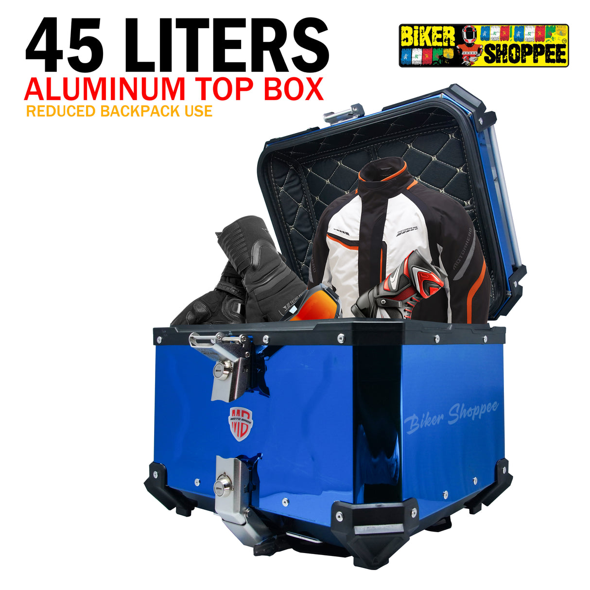 MOTOBROS MOTORCYCLE ALUMINIUM PREMIUM TOP BOX 45L BLUE