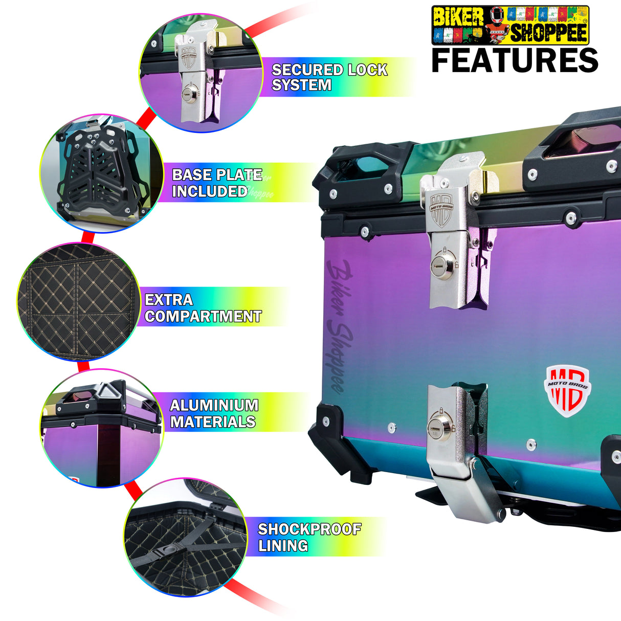 MOTOBROS MOTORCYCLE ALUMINIUM PREMIUM TOP BOX 45L MULTI