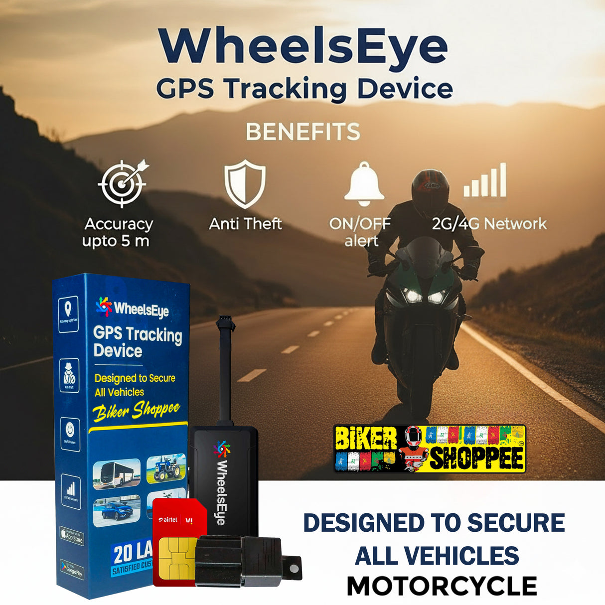 WHEELS EYE GPS TRACKING DEVICE FOR MOTORCYCLE