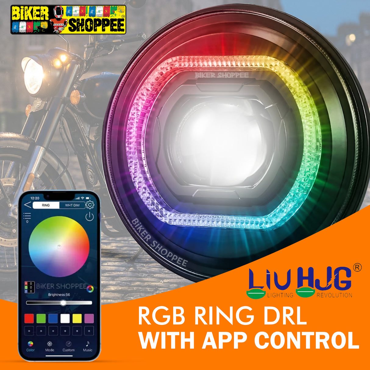 LIU HJG C-316 CHROMA VORTEX 7 INCH HALO RING RGB AI LED HEADLIGHT | BIKER SHOPPEE