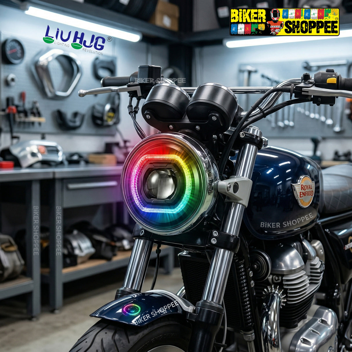 LIU HJG C-316 CHROMA VORTEX 7 INCH HALO RING RGB AI LED HEADLIGHT | BIKER SHOPPEE