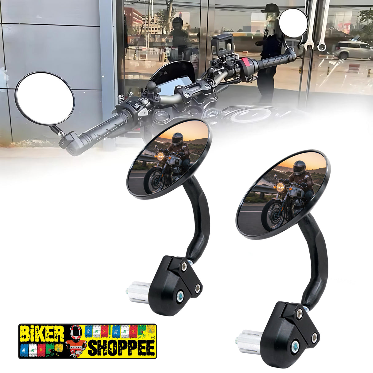 CNC ANTI GLARE 3.0 HANDLE BAR END REAR VIEW SIDE MIRROR