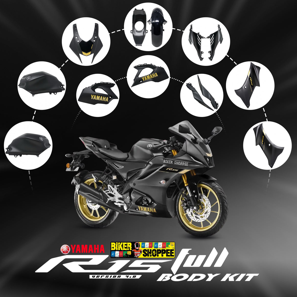 YAMAHA R15V4 PREMIUM FULL BODY KIT DARK KNIGHT EDITION