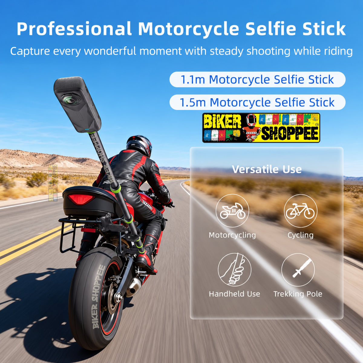 MOTORCYCLE TELESCOPIC SELFIE STICK WITH HANDLEBAR CAMERA MOUNT FOR INSTA360 GOPRO DJI | BIKER SHOPPEE