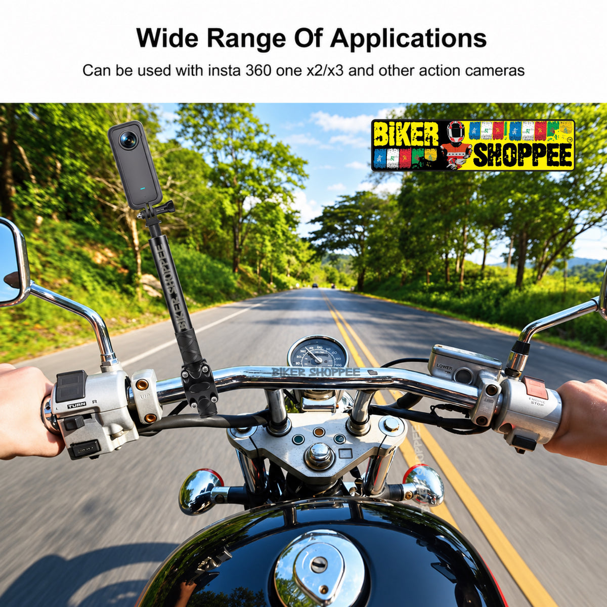 MOTORCYCLE TELESCOPIC SELFIE STICK WITH HANDLEBAR CAMERA MOUNT FOR INSTA360 GOPRO DJI | BIKER SHOPPEE