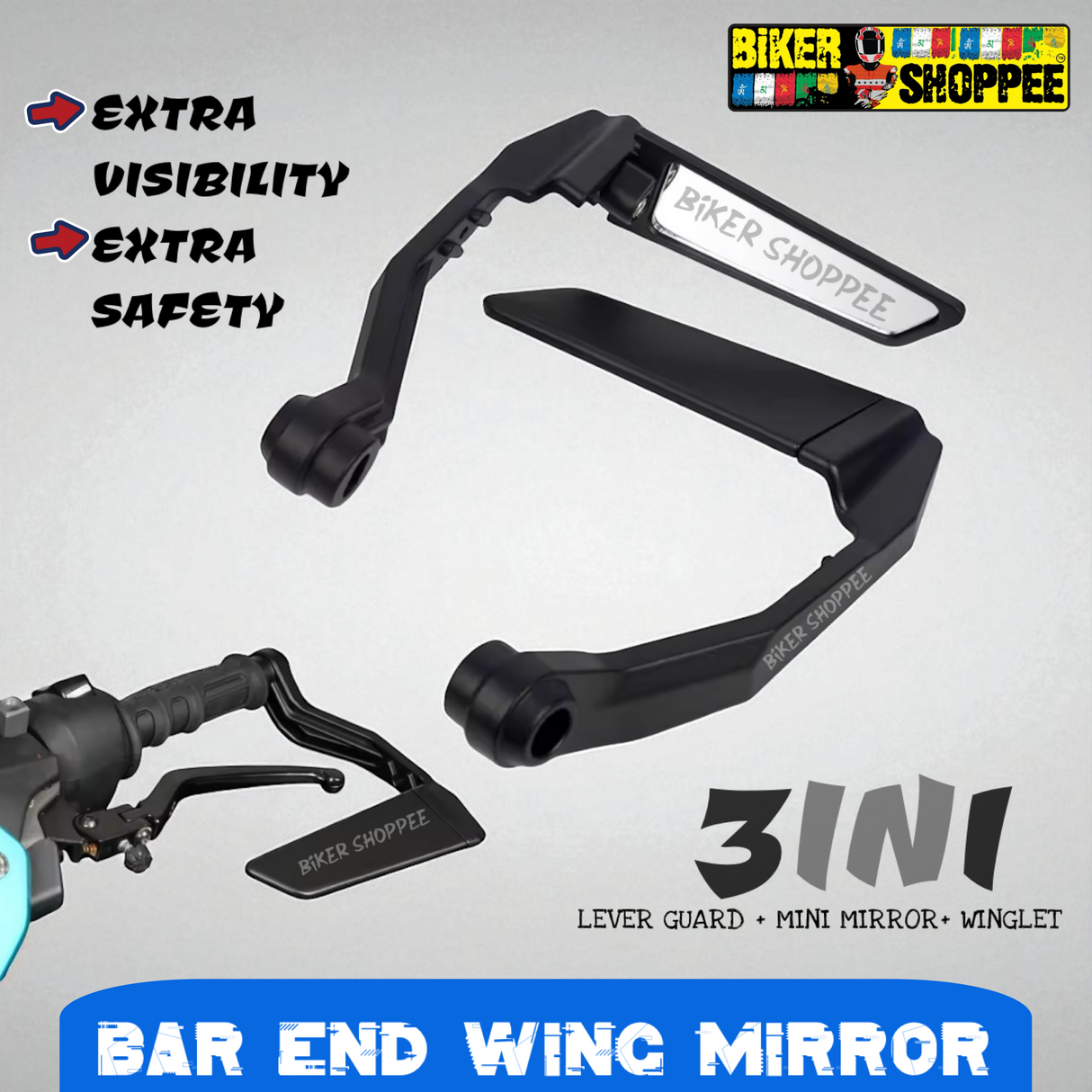BAR END LEVER GUARD WITH WING MIRROR