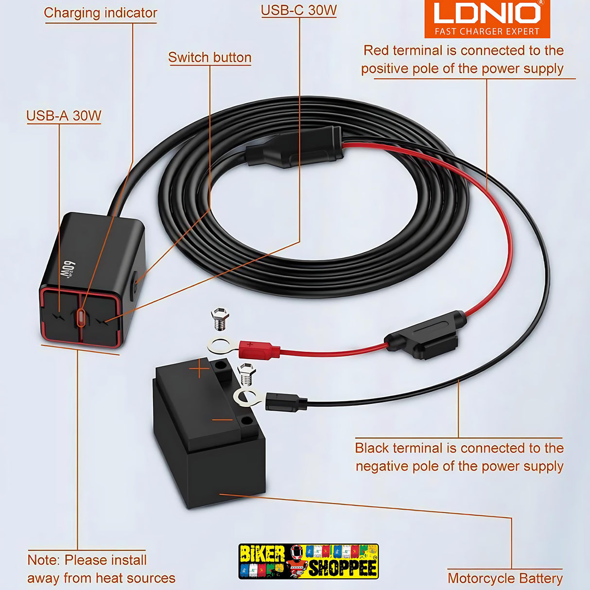 LDNIO 60W MOTORCYCLE FAST CHARGER 60W PD+QC3.0