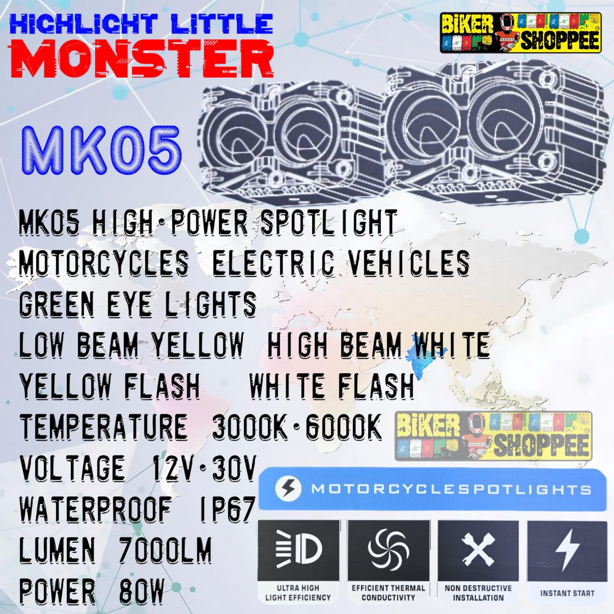 LITTLE MONSTER MK05 LED FOG LIGHT WITH WIRING WITH LED SWITCH