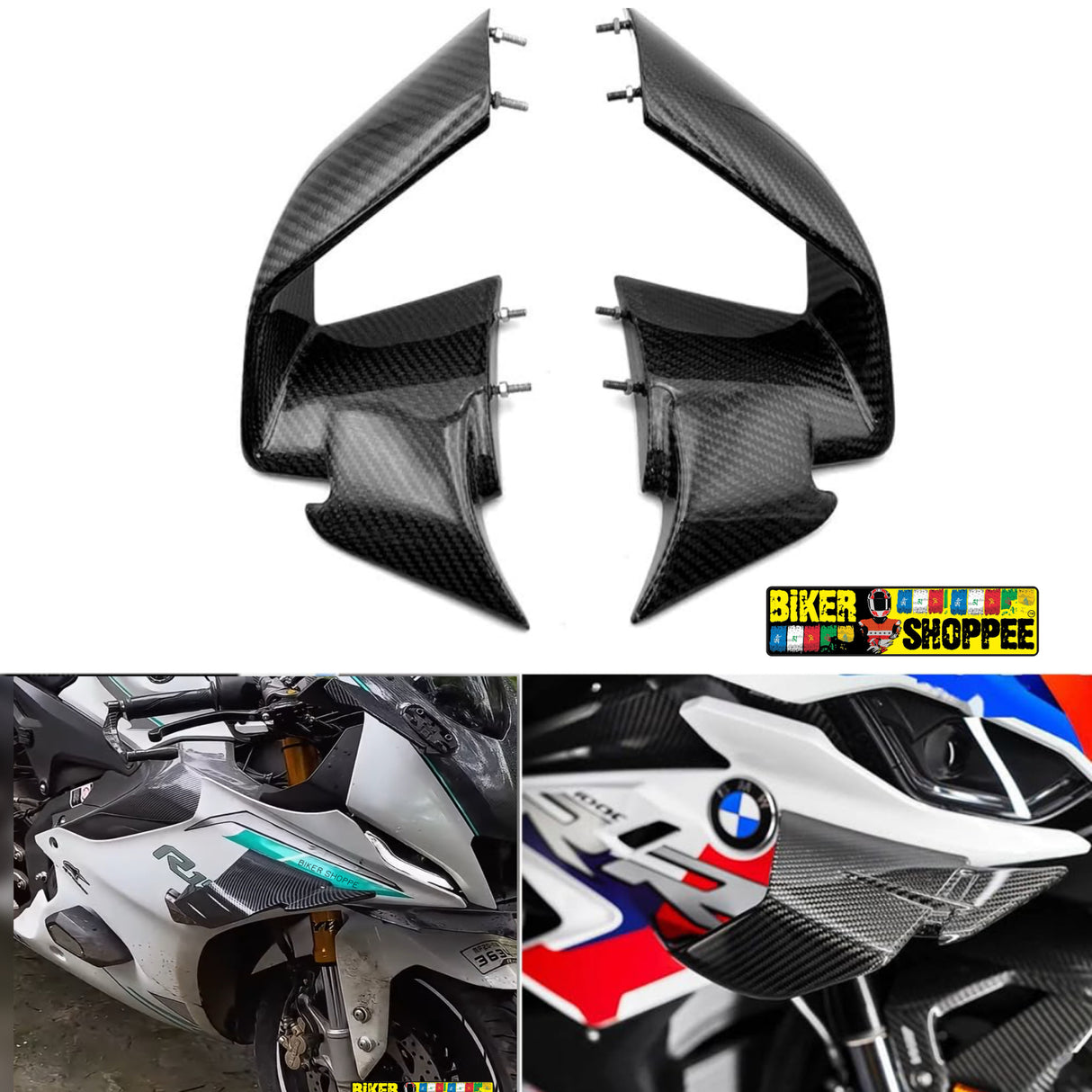 BMW S1000RR INSPIRED UNIVERSAL FRONT SPOILER CARBON FIBER DIPPED WINGLET