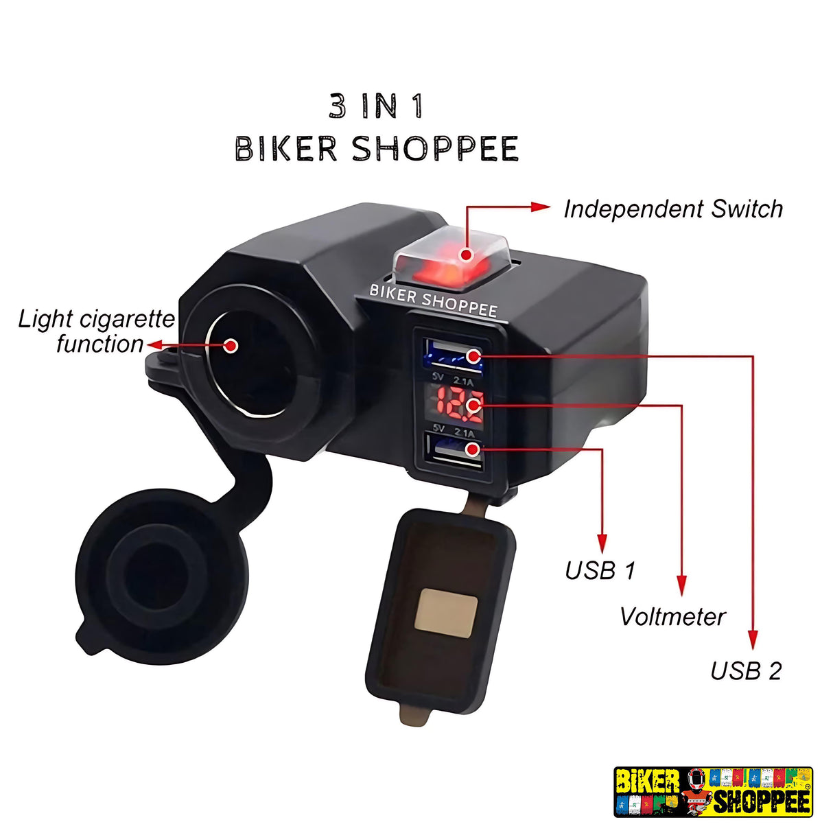 3 IN 1 DIGITAL DISPLAY TWO USB CHARGING WITH CIGARETTE LIGHTER